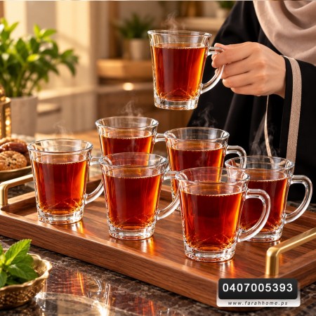 طقم كاسات شاي شكل برميل مع يد  قلب / 6 كاسات
