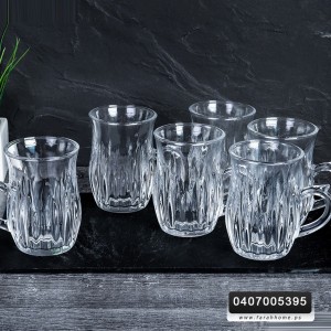 طقم كاسات شاي مخطط عمودي شكل جرة مع يد مع بروز/ 6 كاسات