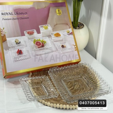 طقم كيك/7قطع جاط كيك/فواكه زجاج مع 6 صحون مبزر شفاف