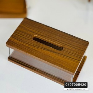 علبة محارم خشبي غامق مع اكراليك 