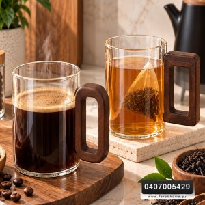 ماج زجاج حراري فاخر يد مصقول خشب مميز