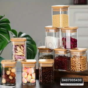 طقم/12 علب مطربان بهار زجاج مربع غطا خشب بامبو 