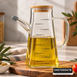 ابريق / علبة / قنية زجاج مربع زيت غطا خشب