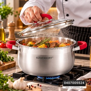 طنجره نمره 24 ستانليس ثقيل اندكشن غطاء زجاج GUDENHOFF  