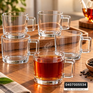 طقم كاسات شاي شكل ماغ مع يد  مستطيل / 6 كاسات