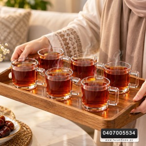 طقم كاسات شاي شكل ماغ مع يد  مستطيل / 6 كاسات