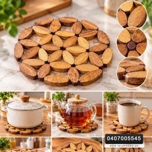 كوستر خشب بامبو مدور شكل وردة