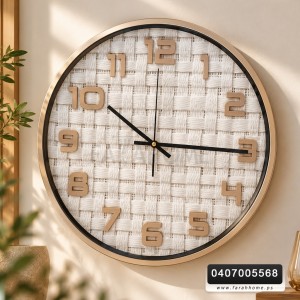 ساعة حائط مدور اطار موكا ارضية نسيج ارقام عربية