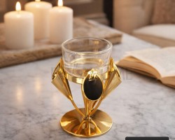 ستاند قاعدة شمع حجم صغير ذهبي بيوتر