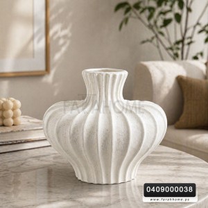 فازة بوهيمي ابيض مزهرية محزز شكل جرة عريض