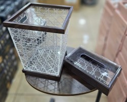 طقم سله صالون مهملات اسود مع علبة محارم اكريليك MA1