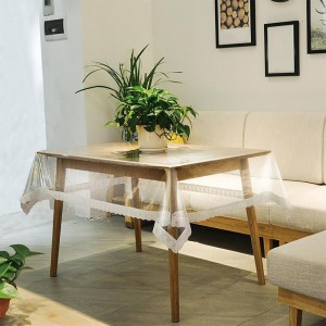 شرشف طاولة سفرة شفاف مع دانتيل مقاس 137 × 183 سم 