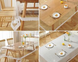 شرشف طاولة سفرة شفاف مع دانتيل مقاس 137 × 183 سم 