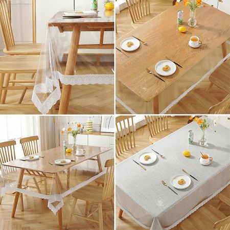 شرشف طاولة سفرة شفاف مع دانتيل مقاس 137 × 183 سم 