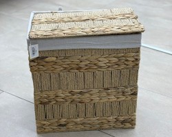 طقم /3 سلال غسيل قش مجدول مربع مع كيس قماش بغطاء  R22