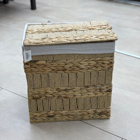 طقم /3 سلال غسيل قش مجدول مربع مع كيس قماش بغطاء  R22