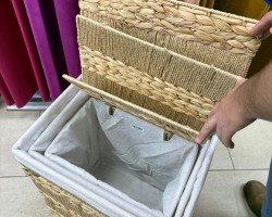 طقم /3 سلال غسيل قش مجدول مربع مع كيس قماش بغطاء  R22