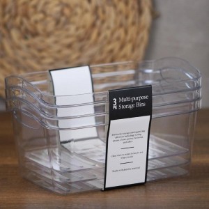 طقم سلة ثلاجه 3 قطع بلاستيك شفاف 26 × 18 + 11 سم مستطيل اكريليك يد حفة عاليه