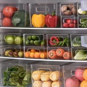 طقم سلة ثلاجه 3 قطع بلاستيك شفاف 26 × 18 + 11 سم مستطيل اكريليك يد حفة عاليه