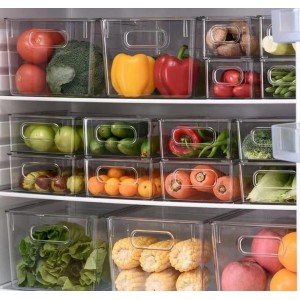 طقم سلة ثلاجه 3 قطع بلاستيك شفاف 26 × 18 + 11 سم مستطيل اكريليك يد حفة عاليه