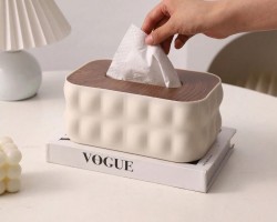 علبة/بكيت محارم حافظة اكريليك بابلز مع غطاء بلاستيك خشبي بامبو D21-1 