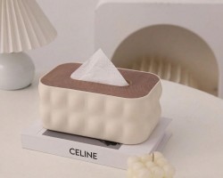 علبة/بكيت محارم حافظة اكريليك بابلز مع غطاء بلاستيك خشبي بامبو D21-1 