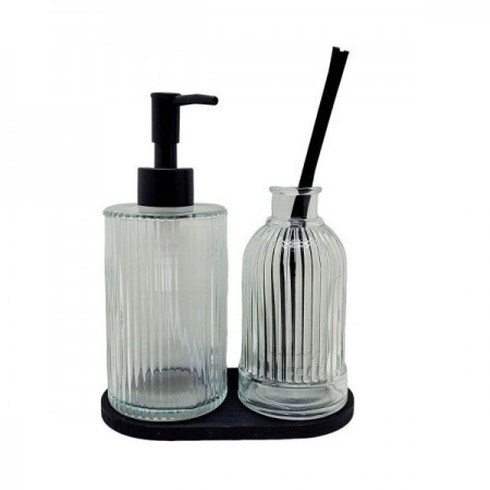 طقم علب صابون مع حافظة فواحة عطرية زجاج محزز LV02