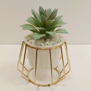 ستاند ذهبي مع قوار ورد صبار16 سم بورسلان   