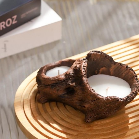 شمع معطر قوار شكل قاعدة قرمية - غصن شجرة 2 عين - دائرتين