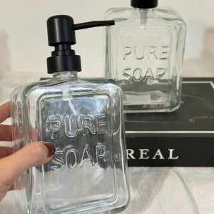 علبه سائل صابون زجاج شفاف مع غطا اسود