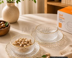 طقم مكسرات  صحن حز+ منقط  ذهبي 12 قطعة