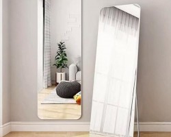 مراه بلاستيك مستطيل ابيض / ذهبي مع ستاند  147 × 37 سم