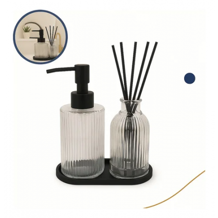 طقم علب صابون مع حافظة فواحة عطرية زجاج محزز LV02