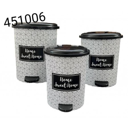 طقم سلال مهملات - قمامة 3 قطع مع دعسه رجل لون ابيض او ملون سعة 7/12/22 لتر