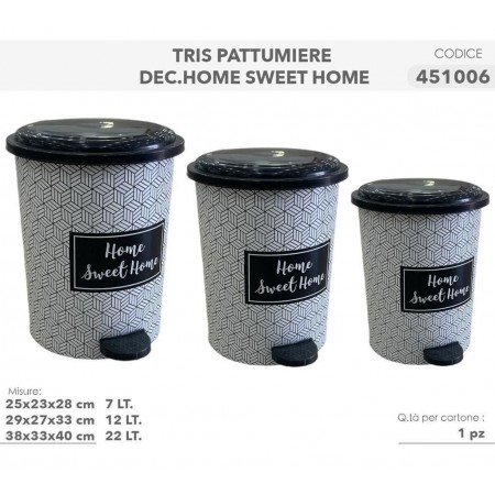 طقم سلال مهملات - قمامة 3 قطع مع دعسه رجل لون ابيض او ملون سعة 7/12/22 لتر