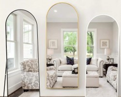 مراه مستطيل مع قوس  مع ستاند اطار بلاستيك  147 × 37 سم - اسود / ابيض / ذهبي