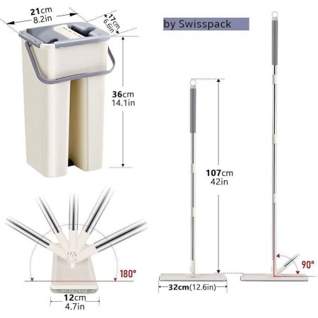 ممسحة مع دلو - سطل تنظيف حجم وسط مع عصارة داخلية وممسحة اضافية