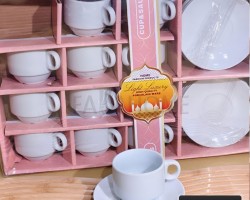 طقم فناجين قهوة مطاعم بورسلان ابيض مع استكانات 24 قطعة