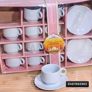 طقم فناجين قهوة مطاعم بورسلان ابيض مع استكانات 24 قطعة