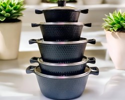 طقم طناجر غرانيت سكب 7 طبقات مبزر 5 قطع تانا HK