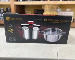 طقم طناجر قطعتين - طنجرة طغط كبسة ستانلس ثقيل 4 لتر + طنجرة 7 لتر مع غطا زجاج اضافي A.D.C 