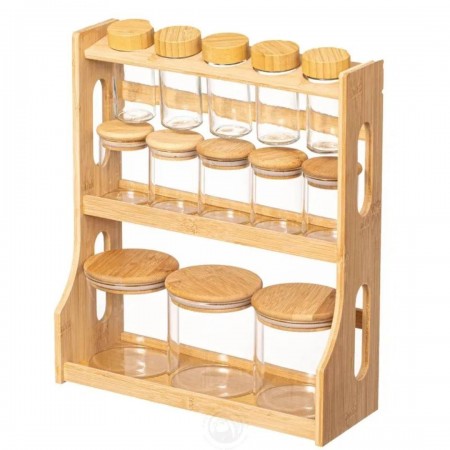 طقم ستاند بهار خشب مطربان زجاج  - مرتبان غطا بامبو 13 قطعة Canister set H3385-130 