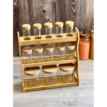 طقم ستاند بهار خشب مطربان زجاج  - مرتبان غطا بامبو 13 قطعة Canister set H3385-130 