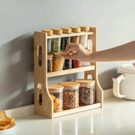 طقم ستاند بهار خشب مطربان زجاج  - مرتبان غطا بامبو 13 قطعة Canister set H3385-130 