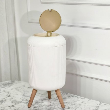 سلة مهملات غطا بامبو مع ارجل قواعد بلاستيك بيضاوي - مدور - مربع / دلو / سطل