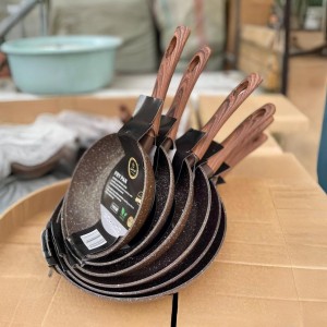 طقم قلايه ثقيل جرانيت  FRY PAN بيد خشبية مقاسات 18-20-22-24-26-28 سم ماركة ALK