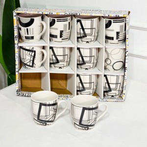 طقم كاسات ماغ بورسلان 12 قطعة ابيض مرسم خطوط N15-12