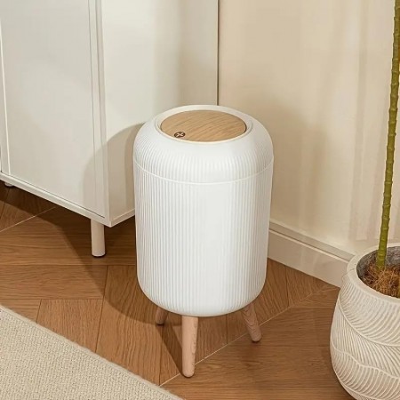 سلة مهملات غطا بامبو مع ارجل قواعد بلاستيك بيضاوي - مدور - مربع / دلو / سطل