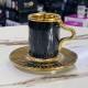 طقم 12 فنجان / فناجين قهوة مع يد مع استكانات 12 صحون ذهبية 24 قطعة بروز ADC