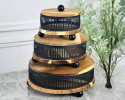 طقم مضايف هندي مربع مع معدن شبك شكل مدور 3 قطع